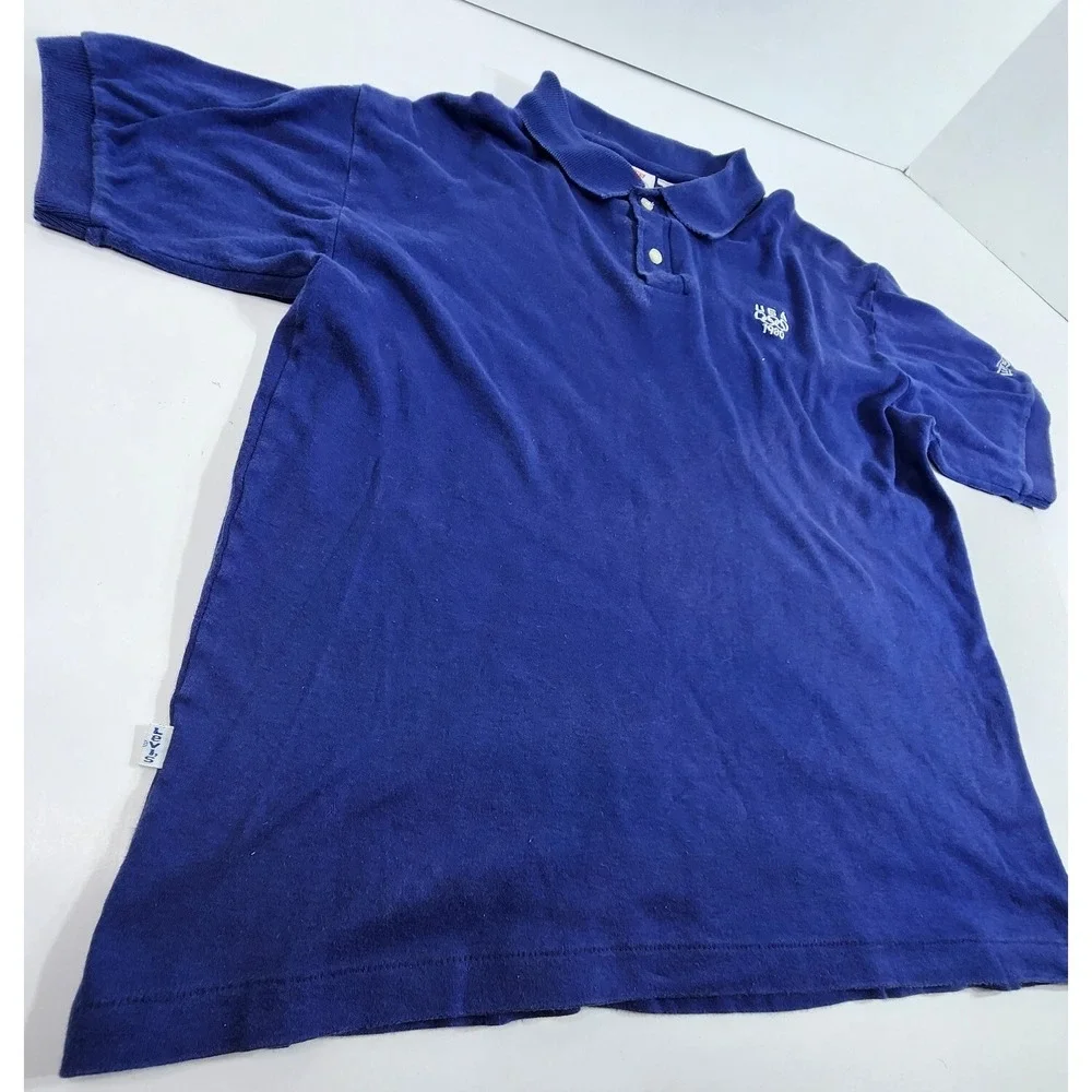 Vintage 1980 Levis Olympic Games Blue Polo Shirt Made in USA Size Large Single S